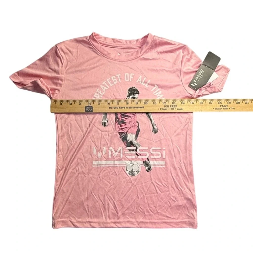 Messi Collection Pink Greatest of All Time Graphic Soccer T-Shirt Size 7-2321